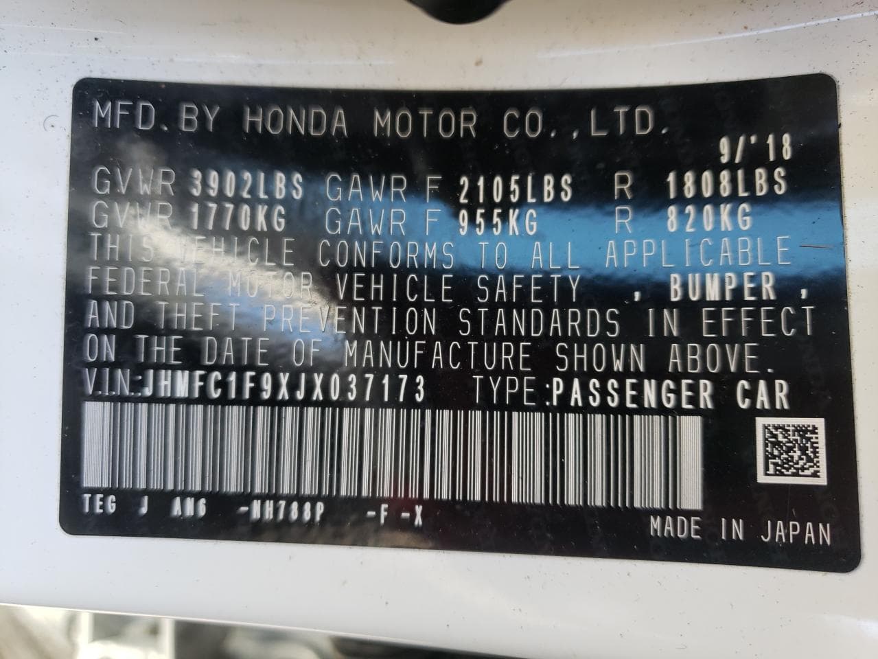2018 HONDA CIVIC TOUR TOURING
